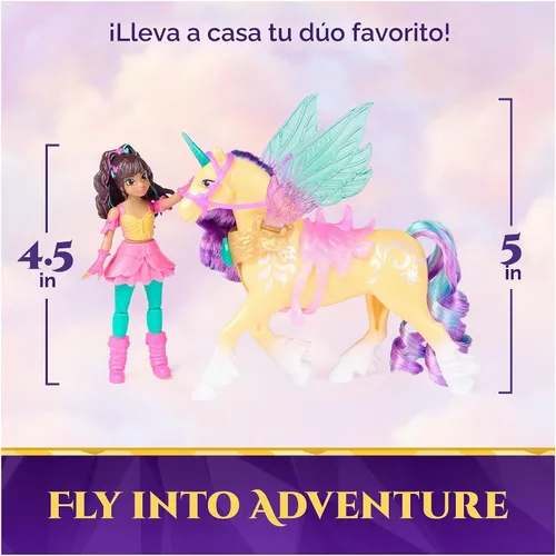 Vista 2 de Unicorn Academy, Wing Magic Ava & Leaf, muñeca posable de 4.5 pulgadas y unicornio de 5 pulgadas con alas, 4 accesorios, muñecas y juguetes