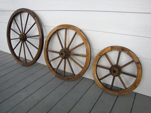 Vista 3 de Leigh Country Rueda de carro de madera de 24 pulgadas, decoración rústica decorativa para patio/jardín, solo para decoración Acabado nogal