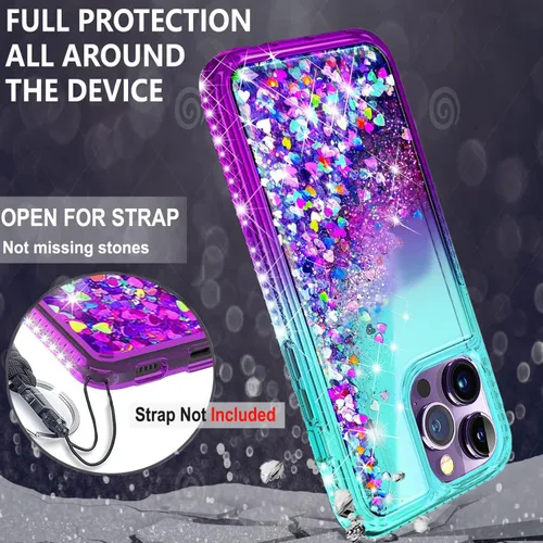 Vista 5 de STARSHOP Funda compatible con iPhone 14 Pro Max, con [protector de pantalla de vidrio templado incluido] Funda de diamante de arena movediza
