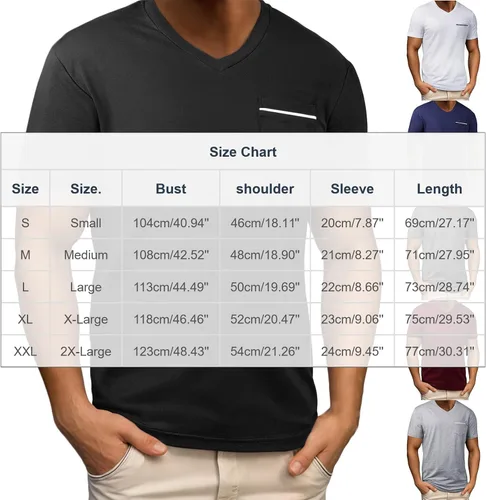 Vista 4 de Camisetas básicas de manga corta para hombre, estilo casual, color liso, cuello en V, para verano, playa, con bolsillo