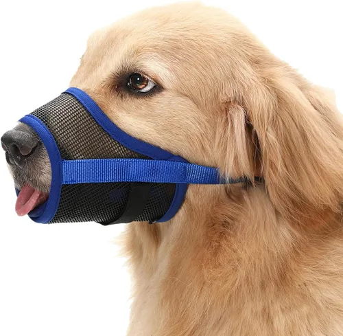 Vista 9 de Mayerzon Bozal para perro, bozales de malla transpirable para cachorros con gancho y bucle ajustables para perros pequeños, medianos y grandes