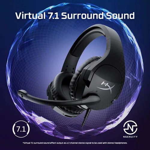 Vista 2 de HyperX Cloud Stinger S - Auriculares para juegos, para PC, sonido envolvente virtual 7.1, ligeros, espuma viscoelástica, cuero sintético suave