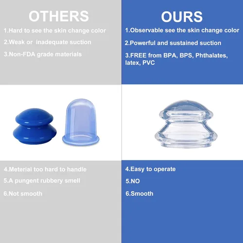 Vista 4 de Shinefuture Juego de terapia de ventosas, kit de 5 piezas de silicona para masaje, masajeador de celulitis, ventosas para masaje corporal