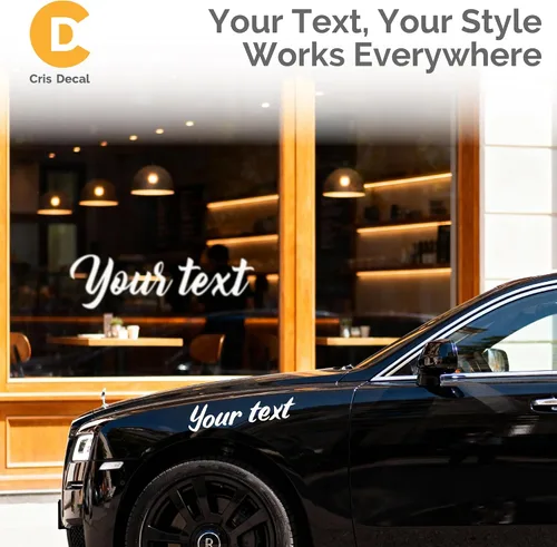Vista 2 de Adhesivo de vinilo con texto personalizado con tu propio número de nombre, calcomanías impermeables para parabrisas de automóvil, parachoques