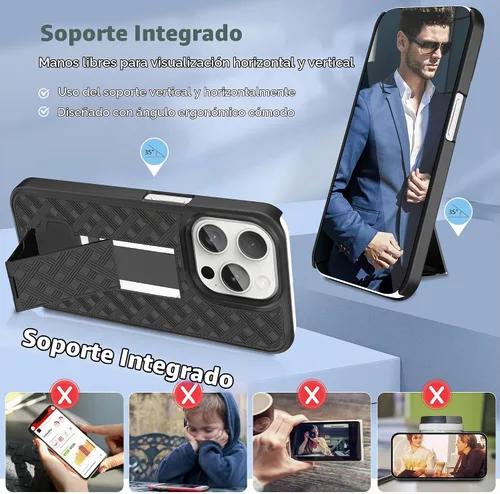 Vista 5 de Fingic Compatible con iPhone 15 Pro Funda con clip para cinturón, soporte