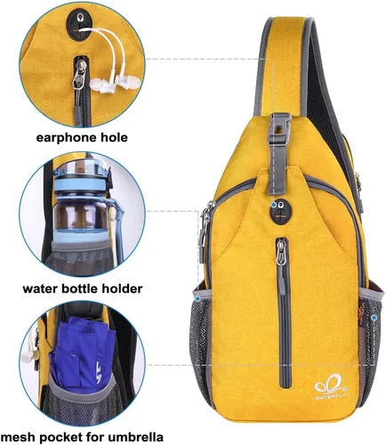 Vista 71 de Waterfly - Mochila cruzada tipo bandolera para viajes y caminatas, bolsa de pecho, Gris, talla única
