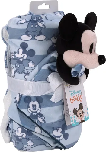 Vista 10 de Disney Mickey Mouse - Juego de 2 piezas de manta de bebé sherpa súper suave a rayas azules y azul marino