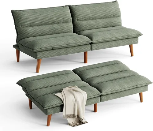 Vista 10 de LINSY Sofá cama futón de pana de 71 pulgadas con respaldo ajustable, futones plegables convertibles para espacios pequeños, salas de estar Beige