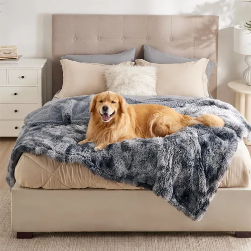 Vista 13 de Bedsure Mantas impermeables para perros grandes, piel sintética esponjosa, 50 x 60 pulgadas Plush Fuzzy Reversible Pet Blankets for Couch and Dog