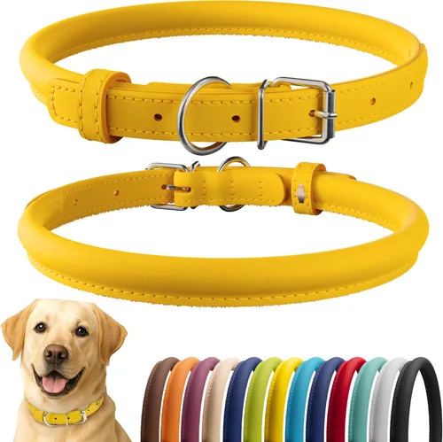 Vista 72 de CollarDirect - Collar de cuero enrollado para perro, collar redondo acolchado suave para cachorro, collar de cuero auténtico hecho a mano