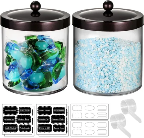 Vista 17 de SheeChung Tarro de Boticario Premium - Recipiente Contenedor Grande de Plástico Transparente de 50 Oz. con Tapa de Acero Inoxidable a Prueba