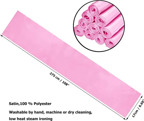 Vista 2 de Paquete de 10 bandas de satén rosa claro para silla, lazos para sillas de boda de 7 x 108 pulgadas para banquetes, decoraciones de fiestas, eventos