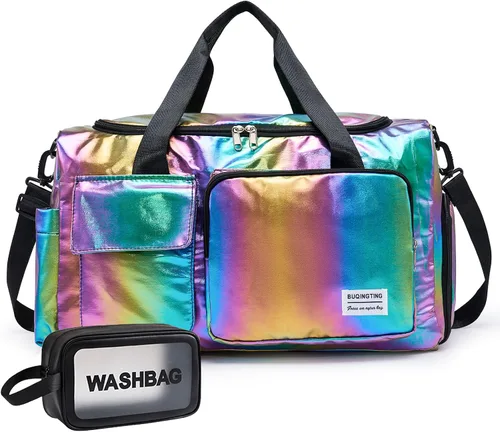 Vista 394 de Pequeña bolsa de gimnasio para mujer, bolsa de viaje con compartimento para zapatos