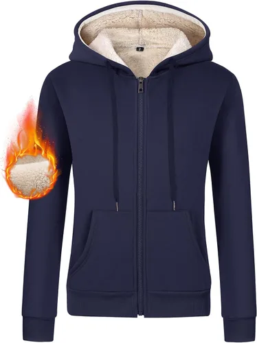 Vista 10 de Gihuo - Sudadera con capucha y cremallera para mujer, forro de Sherpa, chaqueta de invierno con forro polar cómoda Verde Armada (ArmyGreen)