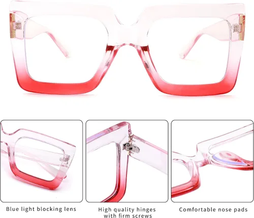 Vista 15 de Pro Acme Gafas de bloqueo de luz azul, marcos cuadrados grandes, anteojos falsos para mujer