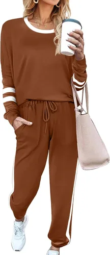 Vista 140 de Aloodor conjunto deportivo de 2 piezas para mujer, con sudadera con cuello redondo, sin botones