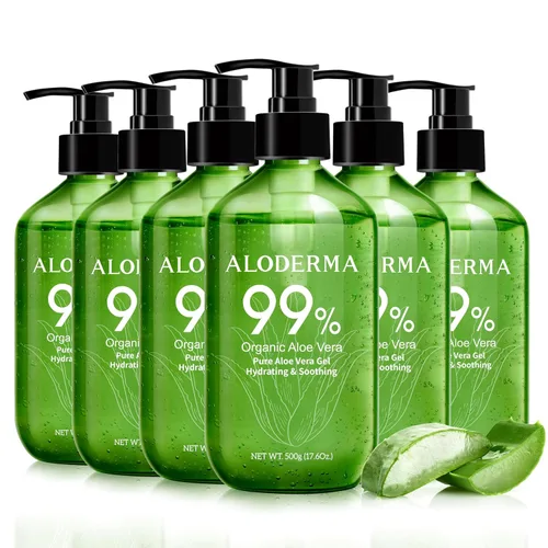 Vista 10 de Aloderma Gel de aloe vera, bomba grande de valor de 17.6 onzas, fabricada dentro de las 12 horas de cosecha con 99% de aloe vera orgánico, ligero