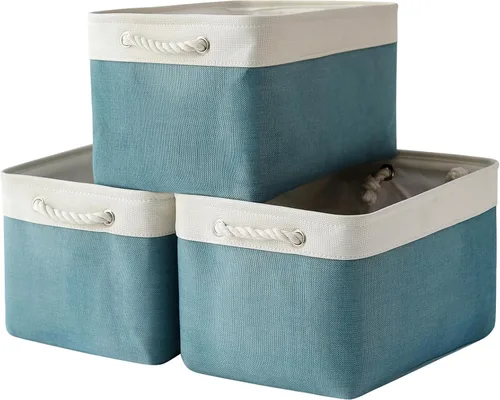 Vista 23 de TheWarmHome Contenedores de almacenamiento para estantes, tamaño mediano, 3 unidades, 13.8 pulgadas de largo x 9.8 pulgadas de ancho x 6.7 pulgadas