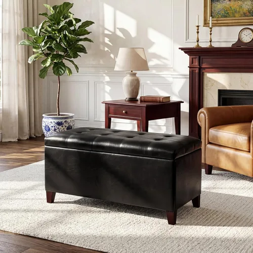 Vista 12 de Joveco Banco Otomán de Almacenamiento, 33 Pulgadas de Cuero Sintético Rectangular con Capitoné, Taburete para los Pies al Pie de la Cama