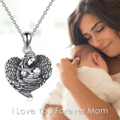 Vista 6 de YAFEINI Mother Child Necklace 925 Sterling Silver Mother's Day Gift Mother Necklace I Love You Mom