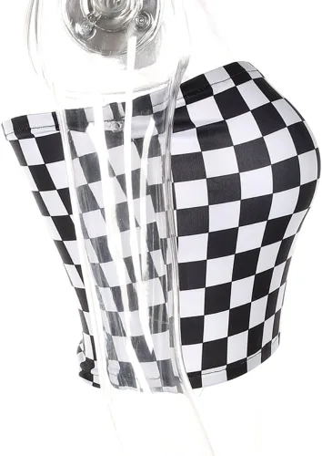 Vista 5 de Women Black and White Plaid Sexy Strapless Tube Top