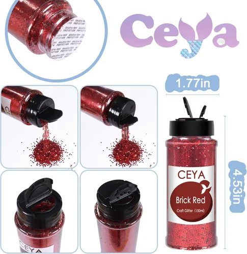 Vista 5 de Ceya Purpurina gruesa a granel de 6 colores surtidos, 4.23 onzas cada tarro para manualidades de purpurina navideña, lentejuelas de uñas