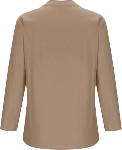 Vista 5 de Camisas casuales de algodón y lino con cuello en V para mujer, camisas lisas bordadas con botones, holgadas de manga larga