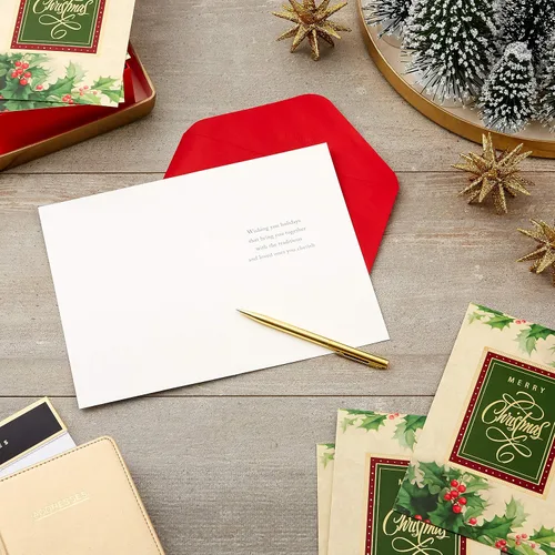 Vista 2 de Hallmark Tarjetas de Navidad en caja, acebo navideño (40 tarjetas de Navidad con sobres)