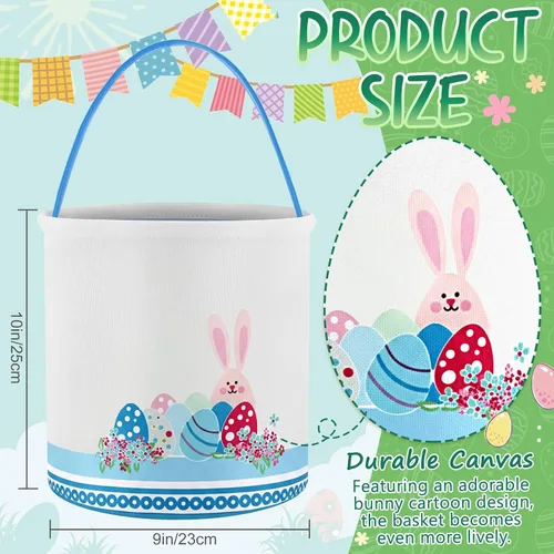 Vista 2 de Honeydak 4 cestas de Pascua para niños, bolsas de caza de huevos de Pascua, bolsas de lona de regalo, cubos de huevos con asas para caza de huevos