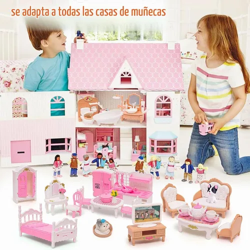 Vista 7 de HAPGFS Muebles Mini de Casa de Muñecas, Set de 45 Piezas de Muebles para Casa de Muñecas, Accesorios para Juego Simulado, Dormitorio, Sala de Estar