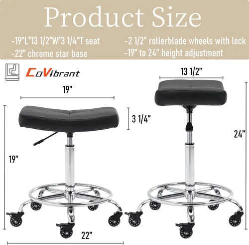 Vista 2 de Taburete con ruedas ajustable con asiento extra ancho, ruedas de goma bloqueables y reposapiés, silla giratoria para cocina, laboratorio, oficina