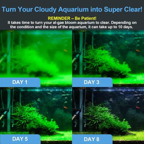 Vista 2 de Filtro de tanque de peces con luz U - V y temporizador (3/6/12/24 horas) para limpieza de agua verde, filtro de acuario con filtro de tanque