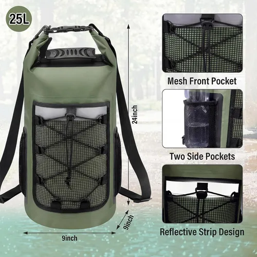 Vista 2 de Pimoys Bolsa seca, mochila impermeable de 25 L, bolsas secas enrollables, kayak, bolsa de viaje al aire libre para canotaje, kayak, campamento