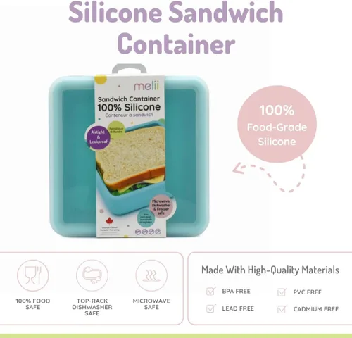 Vista 5 de melii Recipiente de silicona reutilizable para sándwiches Almacenamiento de alimentos resistente a fugas con tapa fácil de abrir, sin BPA, apto
