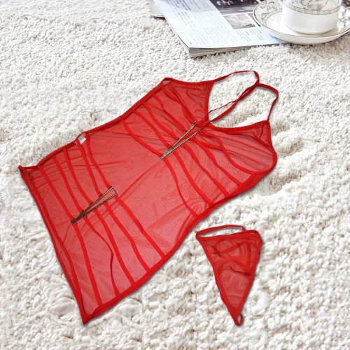 Vista 5 de Joer - Juego de lencería, ropa interior con encaje para mujer, cuello en V, babydoll con hilo
