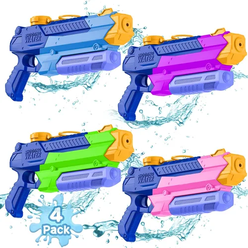 Vista 9 de WOLKEK Pistolas de agua para niños y adultos, paquete de 4 pistolas de chorro de alta capacidad de 400 CC de largo alcance, juguetes de piscina