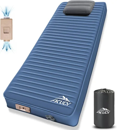 Vista 9 de Colchoneta de dormir autoinflable con bomba eléctrica, almohadilla de campamento de espuma viscoelástica ultra gruesa de 4 pulgadas con almohada