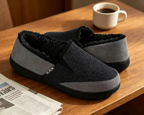 Vista 5 de Zigzagger Pantuflas de microgamuza esponjosas para hombre, estilo mocasín, para interior y exterior Negro