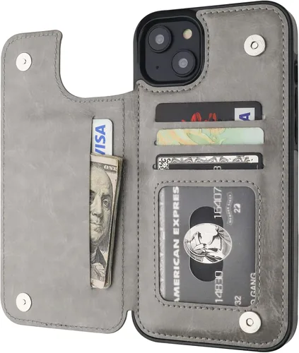 Vista 9 de ONETOP - Funda tipo cartera compatible con iPhone 14 Plus con soporte para tarjetas, funda de piel sintética con soporte y ranuras para tarjetas