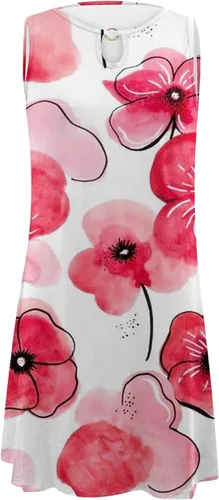 Vista 3 de Vestidos sin mangas para mujer, vestido de playa con estampado floral de moda, cuello redondo, dobladillo irregular