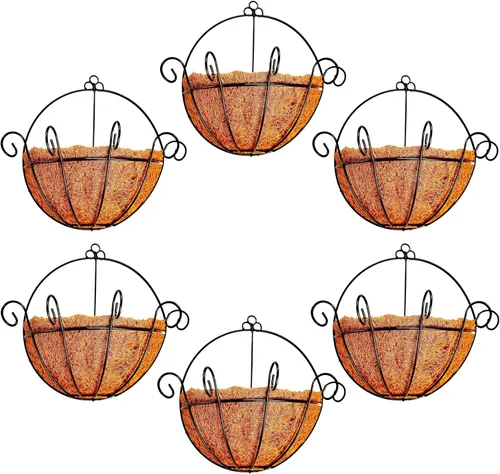 Vista 12 de Shoplala Maceta colgante de pared para exteriores (paquete de 2, 10 pulgadas), cesta colgante de flores de metal negro para plantas, macetas