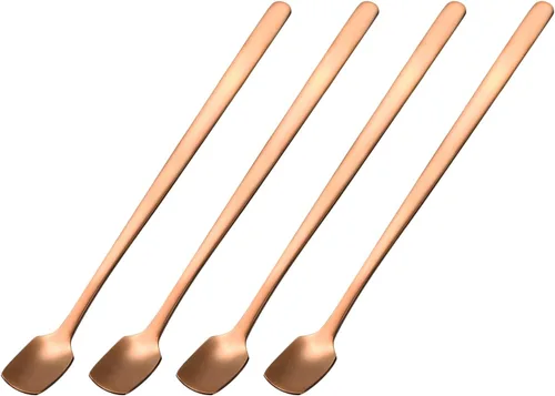 Vista 8 de uxcell Cuchara agitadora de acero inoxidable, 4 cucharas de mango largo de 6 pulgadas para mezclar, cucharas cuadradas para agitar, cucharas de Negro