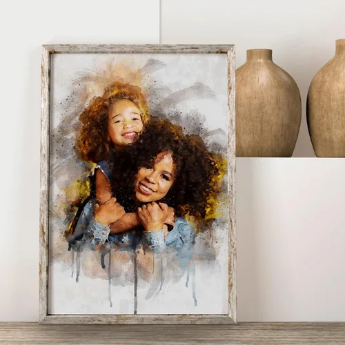 Vista 7 de NAZENTI Retrato Acuarela a partir de Foto, Regalos del Día de la Madre para Mamá, Regalos de Foto para Abuela, Lienzo Personalizado para Mamá