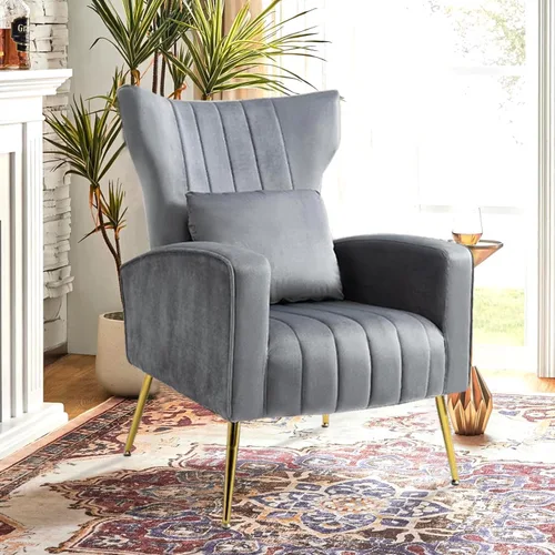 Vista 23 de Silla decorativa de terciopelo con respaldo abatible y cojín lumbar, sillón moderno para sala de estar/dormitorio, silla lateral de recepción