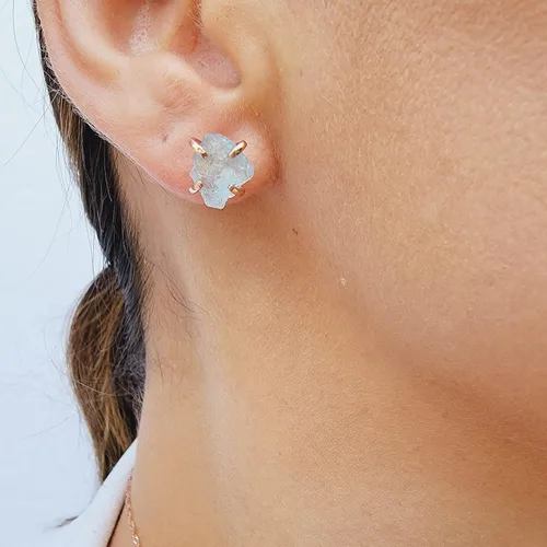 Vista 89 de Aretes de piedra preciosa natural en bruto con oro rosa sobre plata de ley 925, 6 a 0.276 in, regalo de piedra de nacimiento de calidad genuina