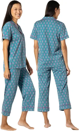 Vista 2 de PajamaGram Pijama de algodón para mujer - Conjunto de pijama capri para mujer, 100% algodón