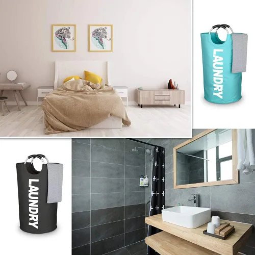 Vista 5 de Mziart Bolsa para lavandería plegable con manijas de aleación para universidad, campamento y el hogar