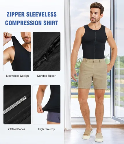 Vista 2 de Eleady Compression Shirts for Men Zipper Vest Body Shaper Slimmer Undershirts