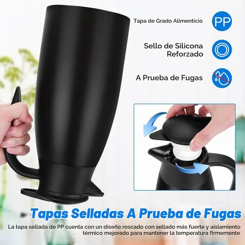 Vista 5 de Jarras térmicas de café de 68 onzas para mantener el calor, jarra térmica de acero inoxidable de 2 litros, jarra aislada al vacío de doble pared