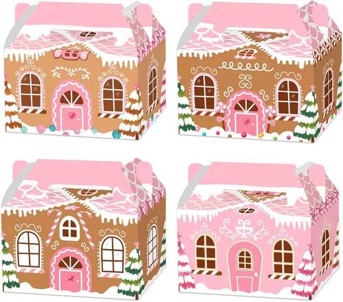 Vista 9 de Paquete de 24 cajas de regalo de fiesta de Navidad, 3D de pan de jengibre con impresión de Navidad para la casa, cajas de regalo para Navidad